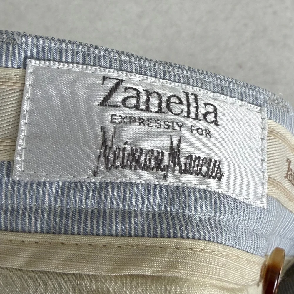 Zanella Todd Pants Mens 34/30 Blue White Micro Stripe Cotton Trousers Italy